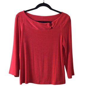 Christina Hope Top M Medium Petite Red Vintage Boatneck 3/4 Sleeve Shirt MP Vtg
